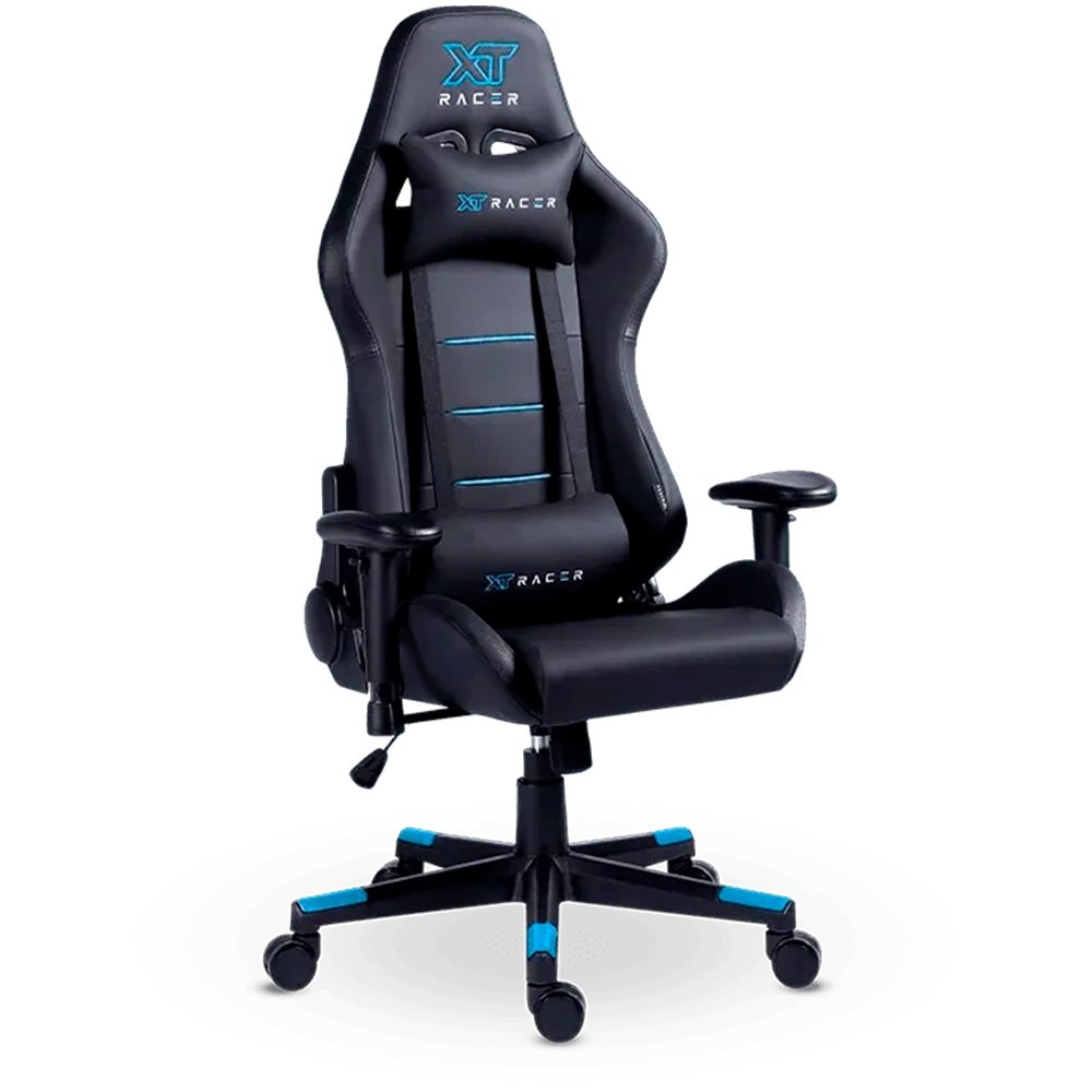 Cadeira Gamer XT Racer Attack, Até 120Kg, Reclinável, Com Almofadas, Cilindro de Gás Classe 4, Couro PU, Preta e Azul - XTR-053 Cadeira Gamer XT Racer Attack, Até 120Kg, Reclinável, Com Almofadas, Cilindro de Gás Classe 4, Couro PU, Preta e Azul - XTR-053