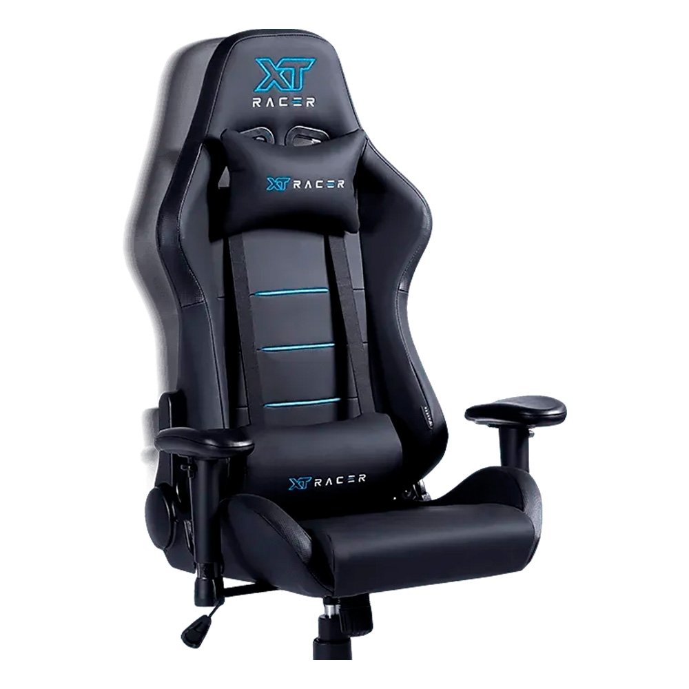 Imagem 14 de 15 do produto Cadeira Gamer XT Racer Attack, Até 120Kg, Reclinável, Com Almofadas, Cilindro de Gás Classe 4, Couro PU, Preta e Azul - XTR-053