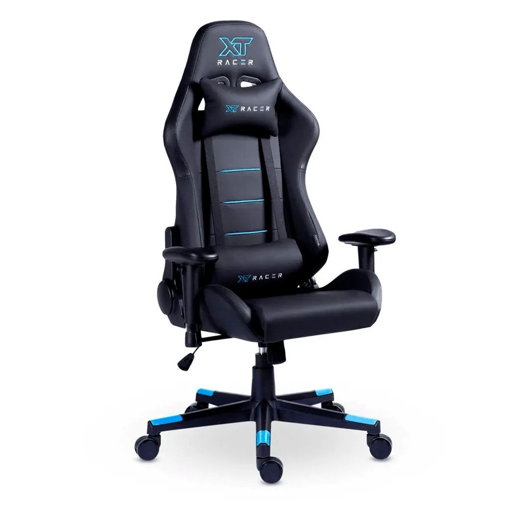 Cadeira Gamer XT Racer Attack, Até 120Kg, Reclinável, Com Almofadas, Cilindro de Gás Classe 4, Couro PU, Preta e Azul - XTR-053 Cadeira Gamer XT Racer Attack, Até 120Kg, Reclinável, Com Almofadas, Cilindro de Gás Classe 4, Couro PU, Preta e Azul - XTR-053