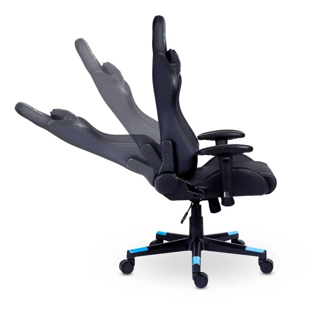 Imagem 13 de 15 do produto Cadeira Gamer XT Racer Attack, Até 120Kg, Reclinável, Com Almofadas, Cilindro de Gás Classe 4, Couro PU, Preta e Azul - XTR-053