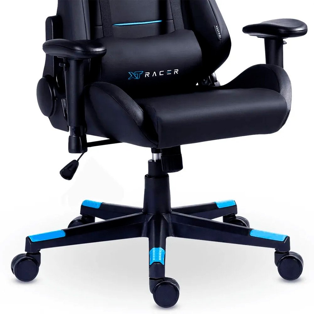 Imagem 11 de 15 do produto Cadeira Gamer XT Racer Attack, Até 120Kg, Reclinável, Com Almofadas, Cilindro de Gás Classe 4, Couro PU, Preta e Azul - XTR-053