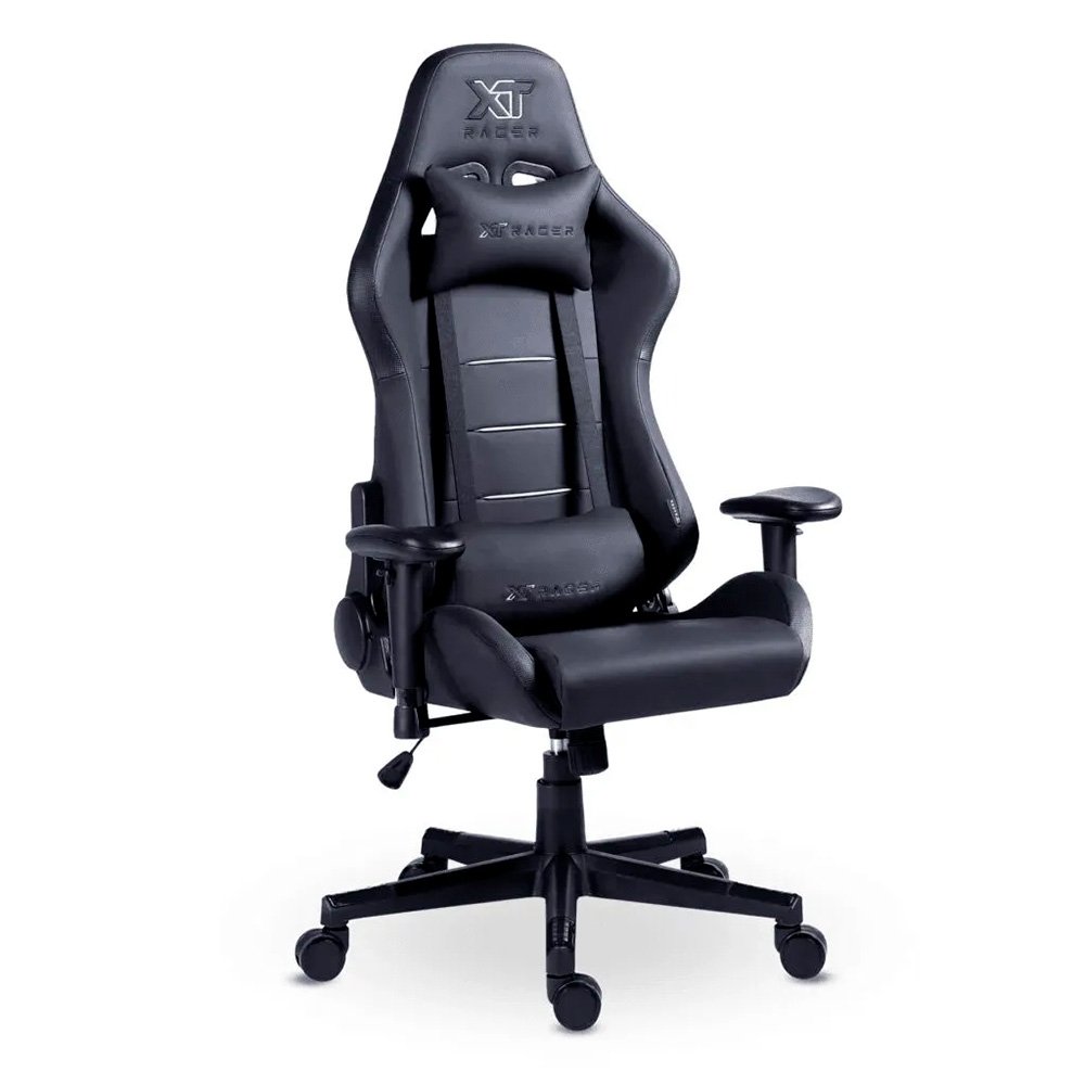 Imagem 2 de 15 do produto Cadeira Gamer XT Racer Attack, Até 120Kg, Reclinável, Com Almofadas, Cilindro de Gás Classe 4, Couro PU, Preta e Prata - XTR-055