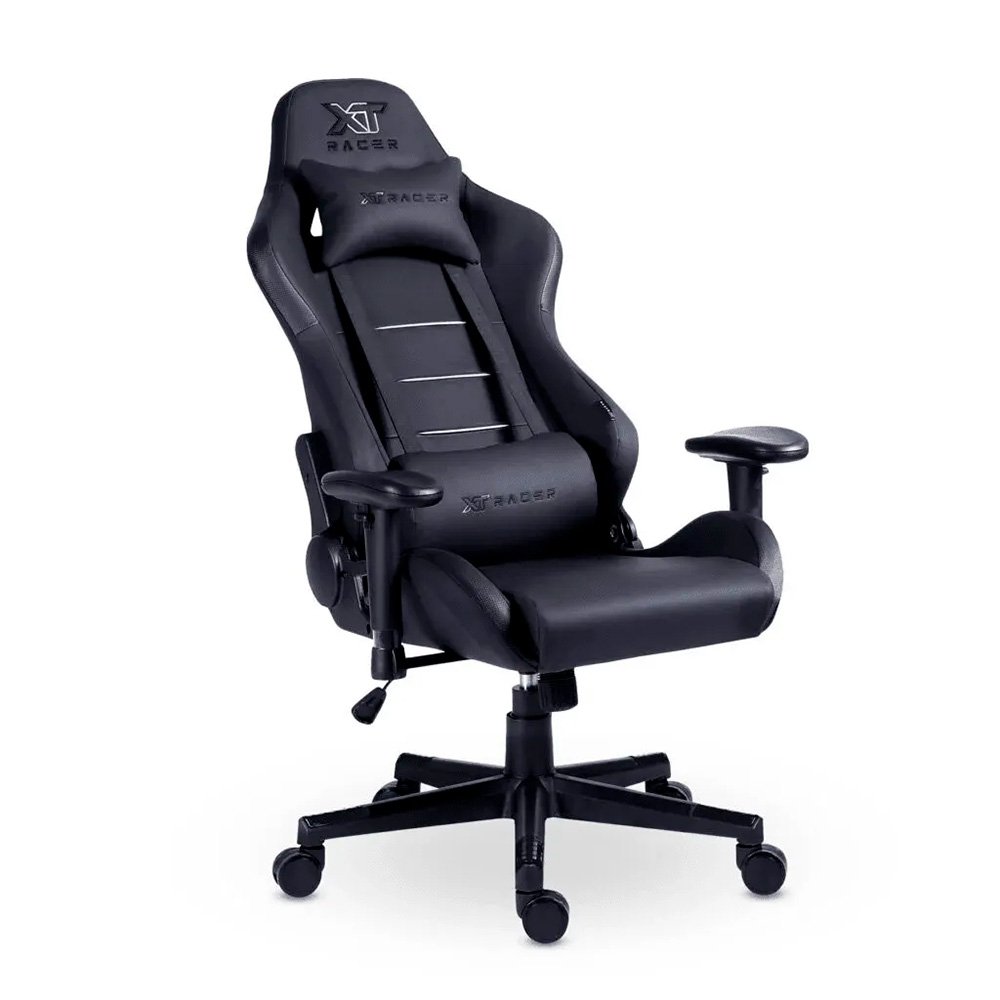 Imagem 4 de 15 do produto Cadeira Gamer XT Racer Attack, Até 120Kg, Reclinável, Com Almofadas, Cilindro de Gás Classe 4, Couro PU, Preta e Prata - XTR-055