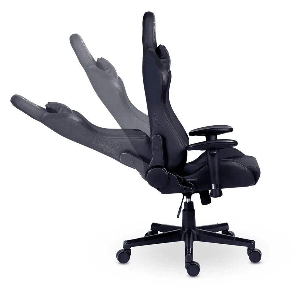 Imagem 8 de 15 do produto Cadeira Gamer XT Racer Attack, Até 120Kg, Reclinável, Com Almofadas, Cilindro de Gás Classe 4, Couro PU, Preta e Prata - XTR-055