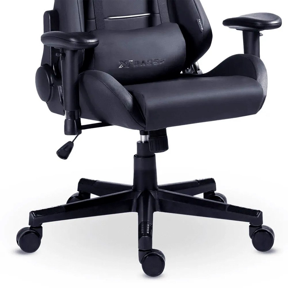 Imagem 12 de 15 do produto Cadeira Gamer XT Racer Attack, Até 120Kg, Reclinável, Com Almofadas, Cilindro de Gás Classe 4, Couro PU, Preta e Prata - XTR-055