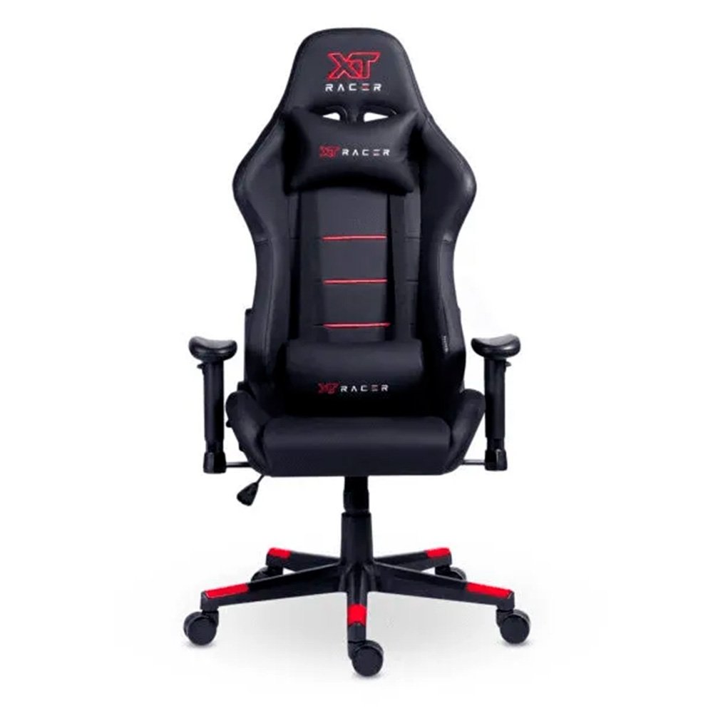Cadeira Gamer XT Racer Attack, Até 120Kg, Reclinável, Com Almofadas, Cilindro de Gás Classe 4, Couro PU, Preta e Vermelha - XTR-056