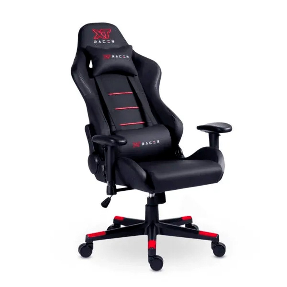 Imagem 4 de 16 do produto Cadeira Gamer XT Racer Attack, Até 120Kg, Reclinável, Com Almofadas, Cilindro de Gás Classe 4, Couro PU, Preta e Vermelha - XTR-056