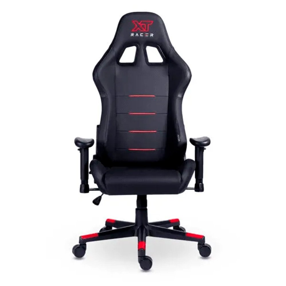Imagem 7 de 16 do produto Cadeira Gamer XT Racer Attack, Até 120Kg, Reclinável, Com Almofadas, Cilindro de Gás Classe 4, Couro PU, Preta e Vermelha - XTR-056