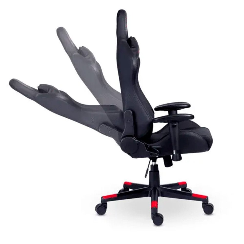 Imagem 8 de 16 do produto Cadeira Gamer XT Racer Attack, Até 120Kg, Reclinável, Com Almofadas, Cilindro de Gás Classe 4, Couro PU, Preta e Vermelha - XTR-056