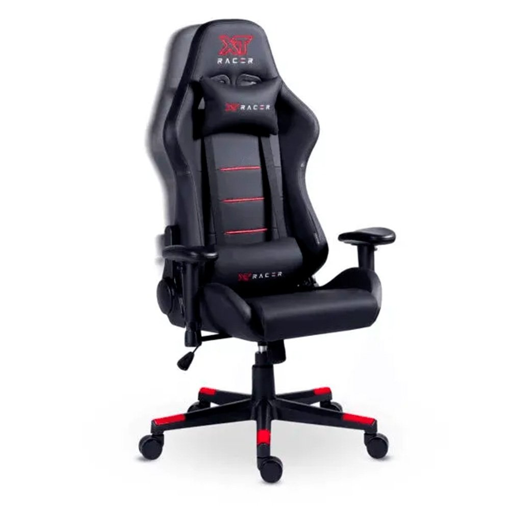 Imagem 9 de 16 do produto Cadeira Gamer XT Racer Attack, Até 120Kg, Reclinável, Com Almofadas, Cilindro de Gás Classe 4, Couro PU, Preta e Vermelha - XTR-056