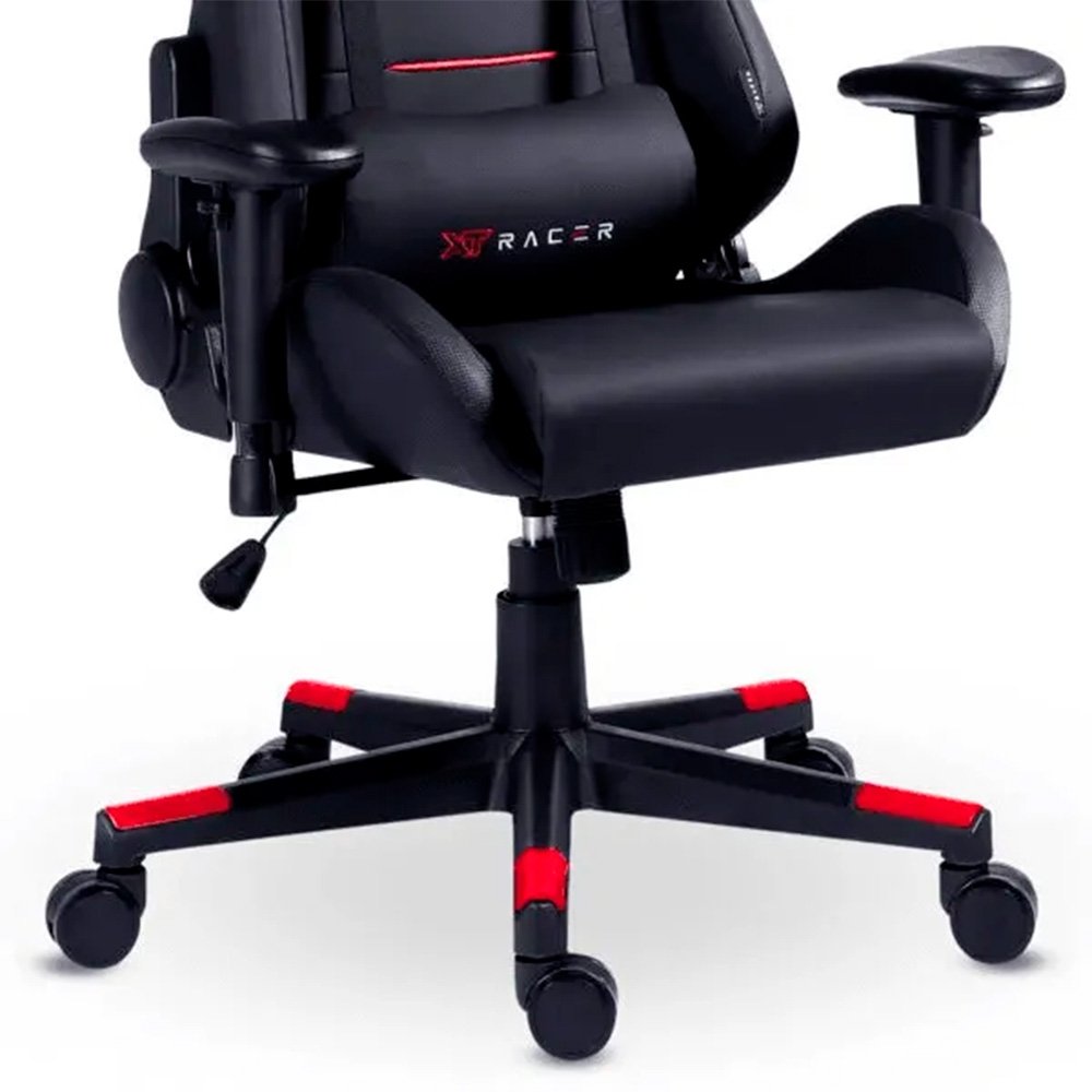 Imagem 12 de 16 do produto Cadeira Gamer XT Racer Attack, Até 120Kg, Reclinável, Com Almofadas, Cilindro de Gás Classe 4, Couro PU, Preta e Vermelha - XTR-056
