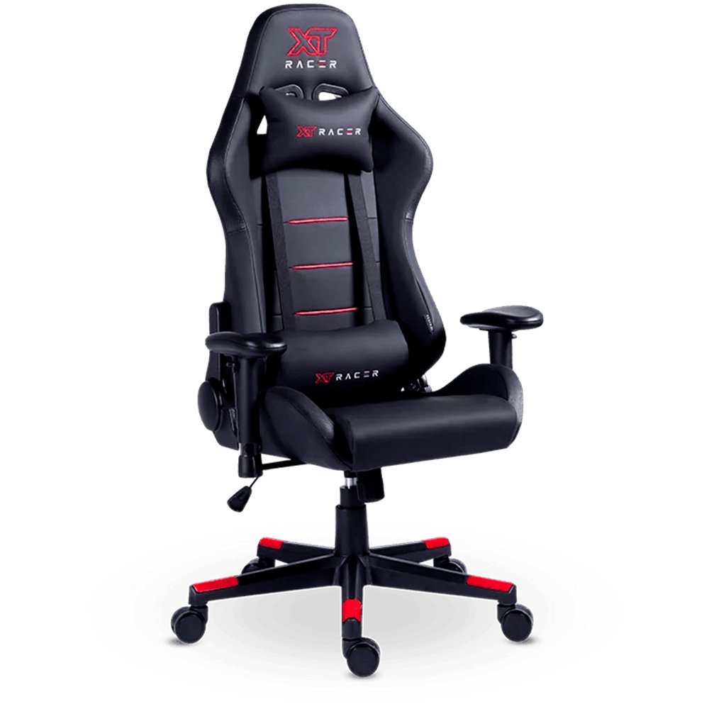 Imagem 14 de 16 do produto Cadeira Gamer XT Racer Attack, Até 120Kg, Reclinável, Com Almofadas, Cilindro de Gás Classe 4, Couro PU, Preta e Vermelha - XTR-056
