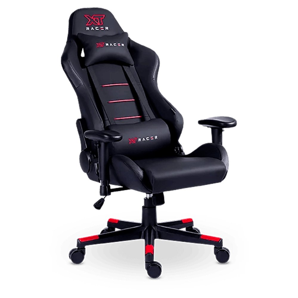 Imagem 15 de 16 do produto Cadeira Gamer XT Racer Attack, Até 120Kg, Reclinável, Com Almofadas, Cilindro de Gás Classe 4, Couro PU, Preta e Vermelha - XTR-056