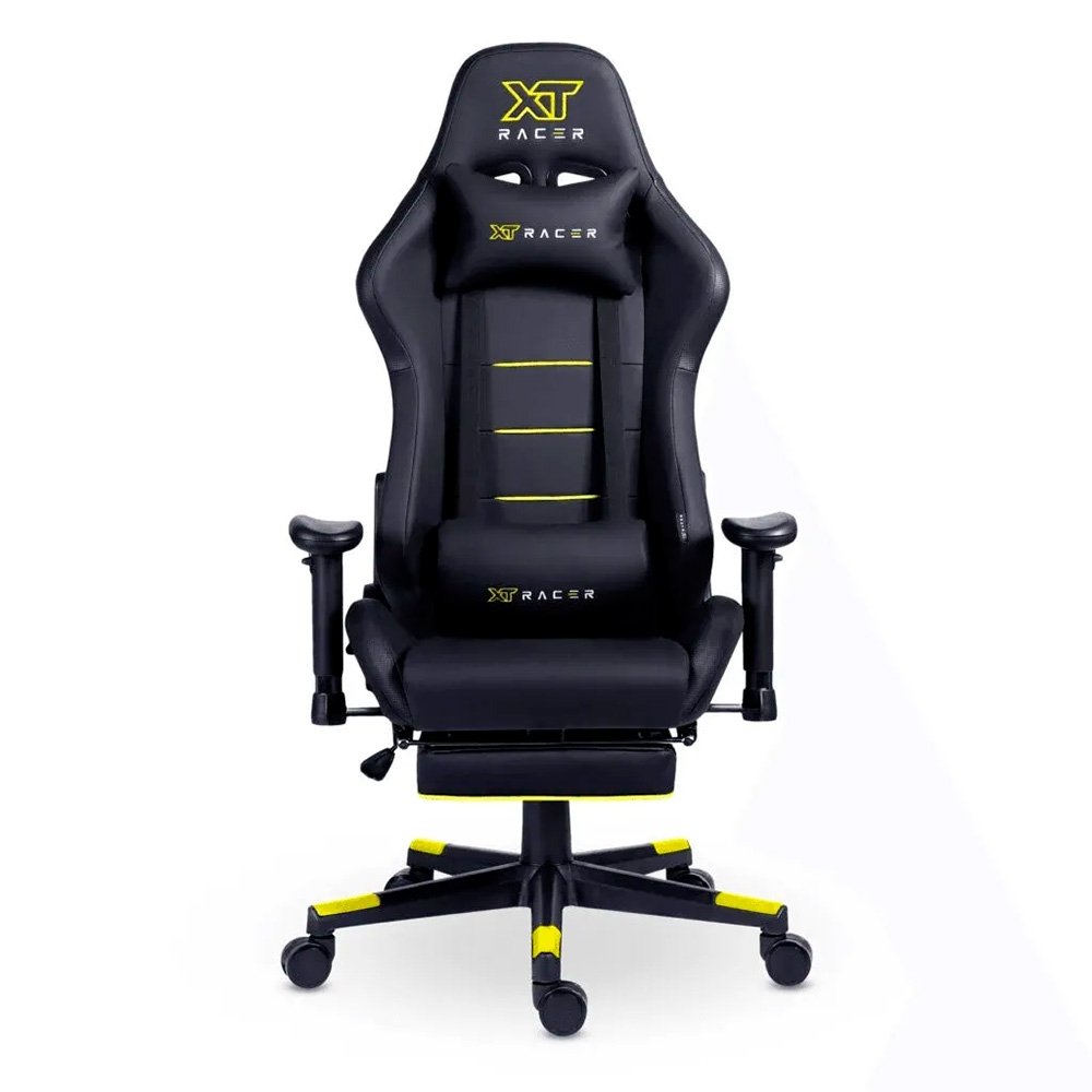 Cadeira Gamer XT Racer Attack, Até 120Kg, Reclinável, Apoio de Pés Retrátil, Cilindro de Gás Classe 4, Couro PU, Preta e Amarela - XTR-057