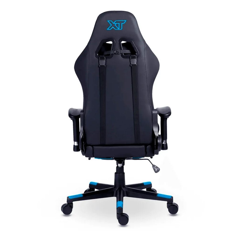 Cadeira Gamer XT Racer Attack, Até 120Kg, Reclinável, Apoio de Pés Retrátil, Cilindro de Gás Classe 4, Couro PU, Preta e Azul - XTR-058
