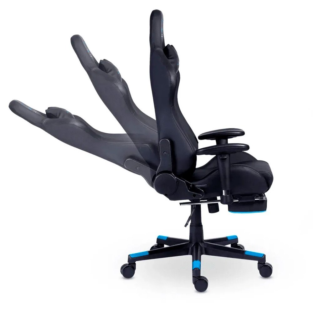 Imagem 8 de 15 do produto Cadeira Gamer XT Racer Attack, Até 120Kg, Reclinável, Apoio de Pés Retrátil, Cilindro de Gás Classe 4, Couro PU, Preta e Azul - XTR-058