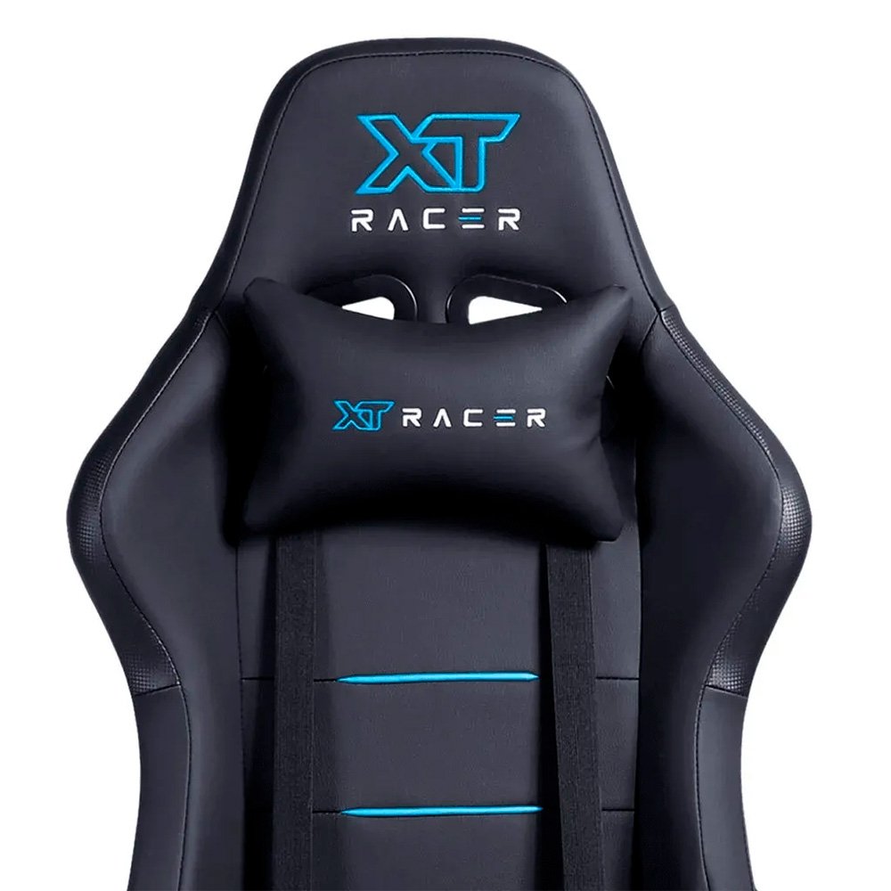 Imagem 11 de 15 do produto Cadeira Gamer XT Racer Attack, Até 120Kg, Reclinável, Apoio de Pés Retrátil, Cilindro de Gás Classe 4, Couro PU, Preta e Azul - XTR-058