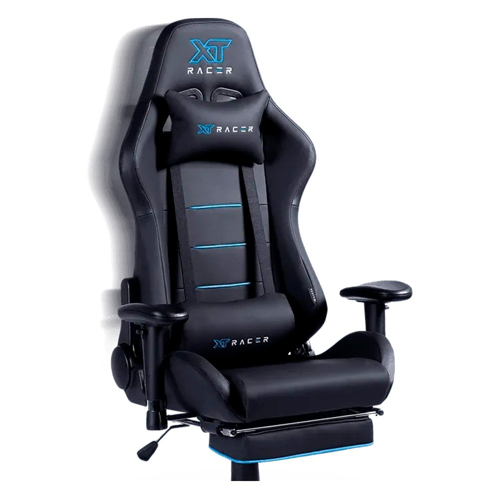 Imagem 15 de 15 do produto Cadeira Gamer XT Racer Attack, Até 120Kg, Reclinável, Apoio de Pés Retrátil, Cilindro de Gás Classe 4, Couro PU, Preta e Azul - XTR-058
