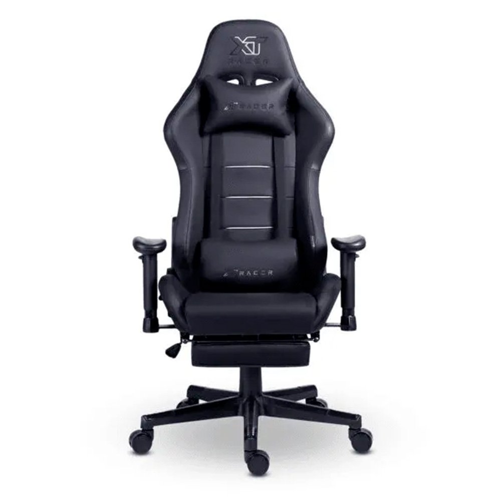 Cadeira Gamer XT Racer Attack, Até 120Kg, Reclinável, Apoio de Pés Retrátil, Cilindro de Gás Classe 4, Couro PU, Preta e Prata - XTR-060