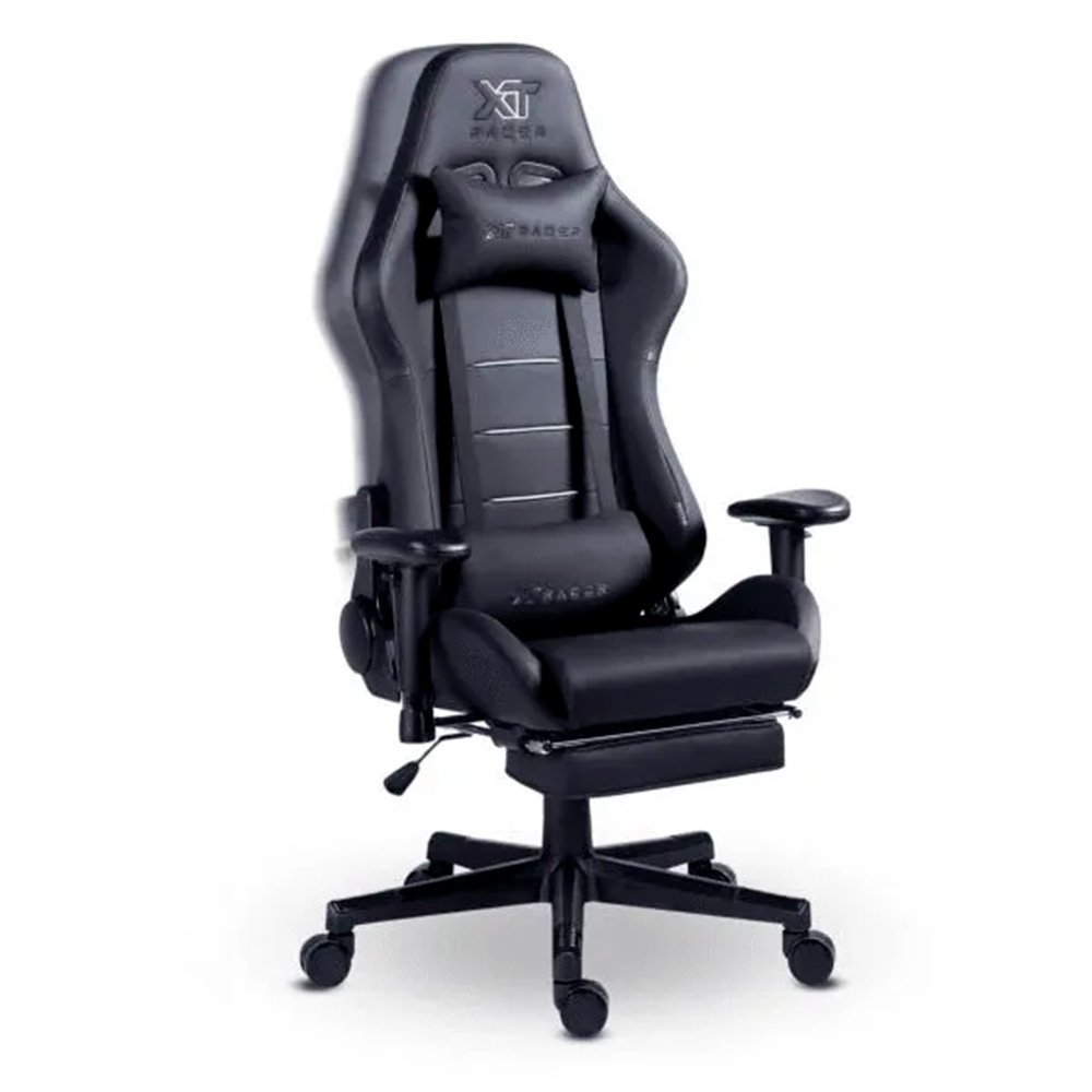 Imagem 9 de 15 do produto Cadeira Gamer XT Racer Attack, Até 120Kg, Reclinável, Apoio de Pés Retrátil, Cilindro de Gás Classe 4, Couro PU, Preta e Prata - XTR-060