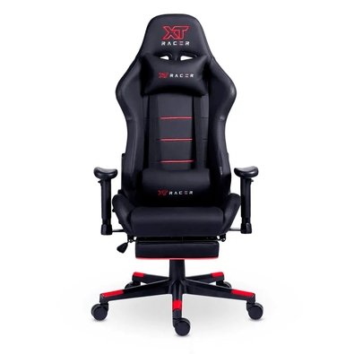 Cadeira Gamer XT Racer Attack, Até 120Kg, Reclinável, Apoio de Pés Retrátil, Cilindro de Gás Classe 4, Couro PU, Preta e Vermelha - XTR-061