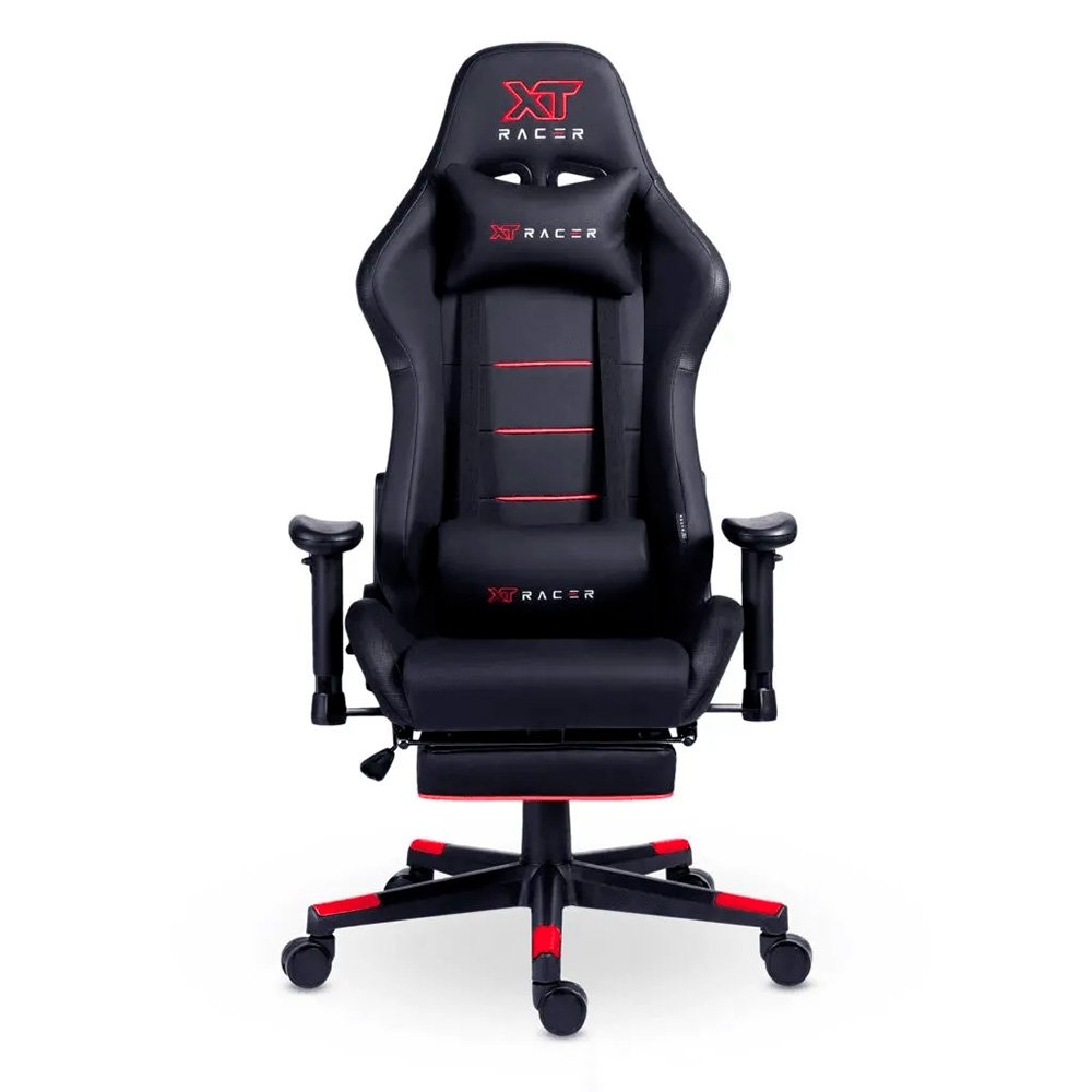 Cadeira Gamer XT Racer Attack, Até 120Kg, Reclinável, Apoio de Pés Retrátil, Cilindro de Gás Classe 4, Couro PU, Preta e Vermelha - XTR-061