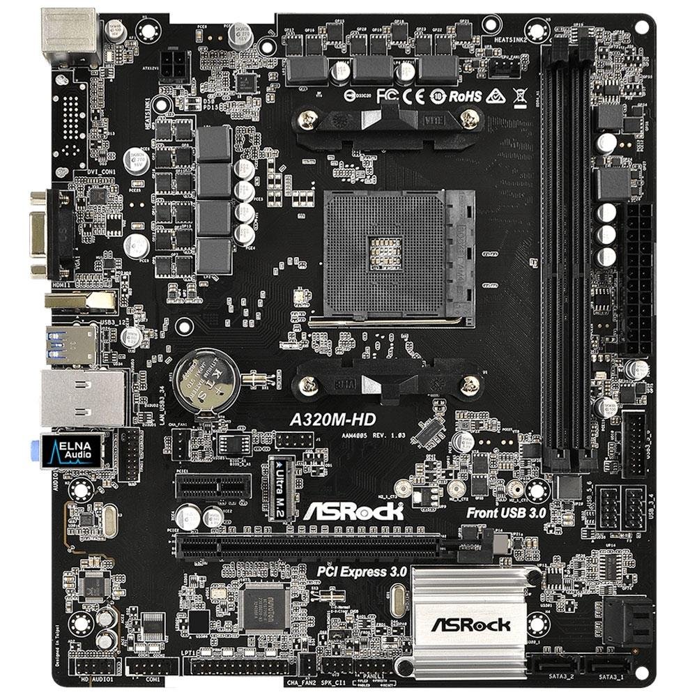 Placa-Mãe ASRock A320M-HD, AMD AM4, mATX, DDR4, Preto - A320M-HD Placa-Mãe ASRock A320M-HD, AMD AM4, mATX, DDR4, Preto - A320M-HD