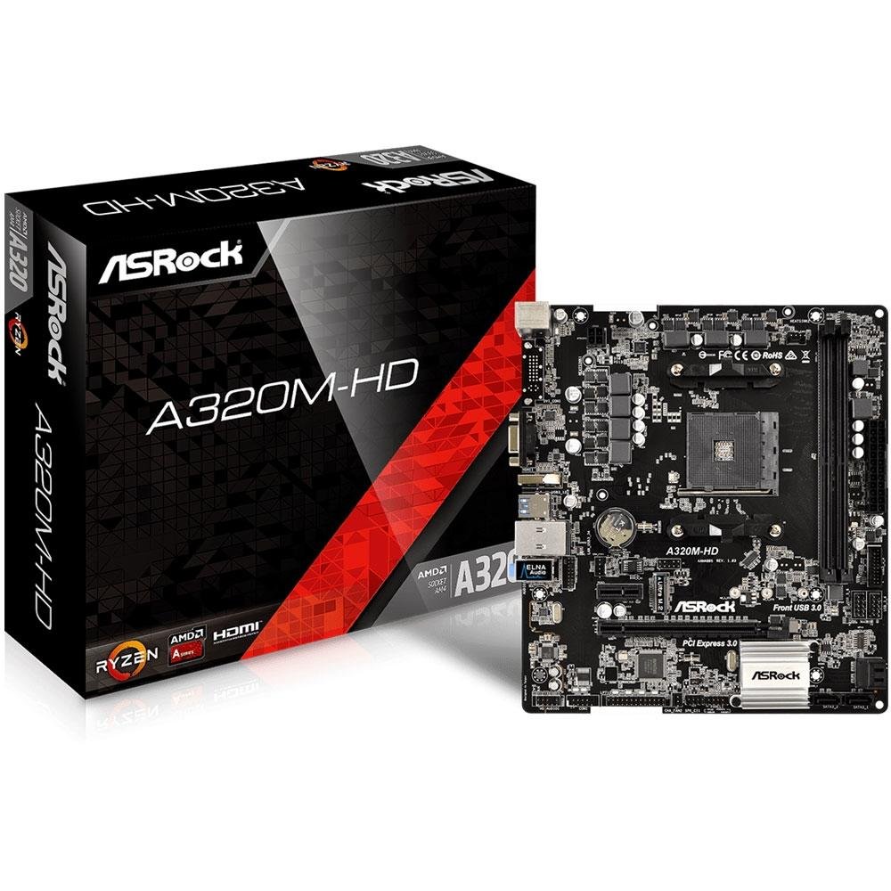 Placa-Mãe ASRock A320M-HD, AMD AM4, mATX, DDR4, Preto - A320M-HD Placa-Mãe ASRock A320M-HD, AMD AM4, mATX, DDR4, Preto - A320M-HD
