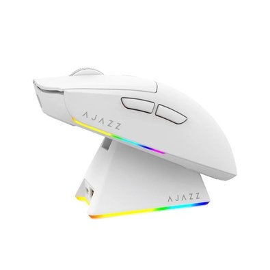 Mouse Gamer Sem Fio AJAZZ AJ139 V2, 12.000 DPI, Base de Carregamento RGB, 3 Modos, Branco - AJAZZ-MOUSE-AJ139-V2-MC-WH