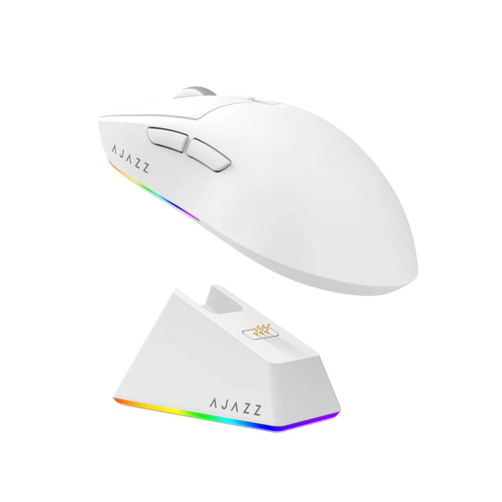 Imagem 2 de 5 do produto Mouse Gamer Sem Fio AJAZZ AJ139 V2, 12.000 DPI, Base de Carregamento RGB, 3 Modos, Branco - AJAZZ-MOUSE-AJ139-V2-MC-WH