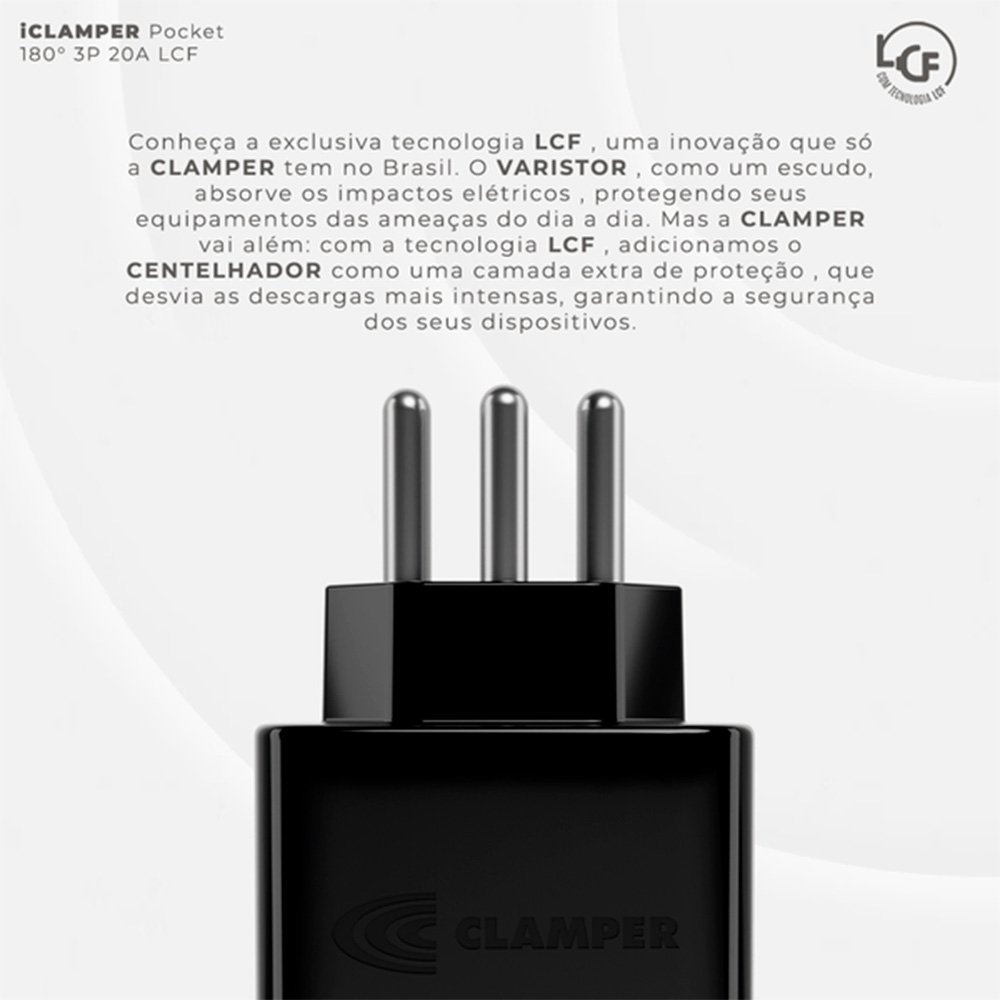 Protetor Contra Surtos Elétricos (DPS), 127/220V, 20 Amperes, 1 Tomada, 3 pinos, iCLAMPER Pocket LCF, 3P 20A, Preto - ( Balão.info - foto 4