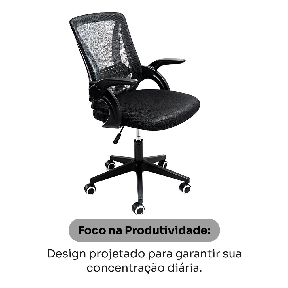 Cadeira de Escritório Balão.info First, Braço Retrátil, Até 120kg, Mesh, Reclínio Até 100º, Butterfly, Ajuste de Altura, Preto - HCO100PT - view 2