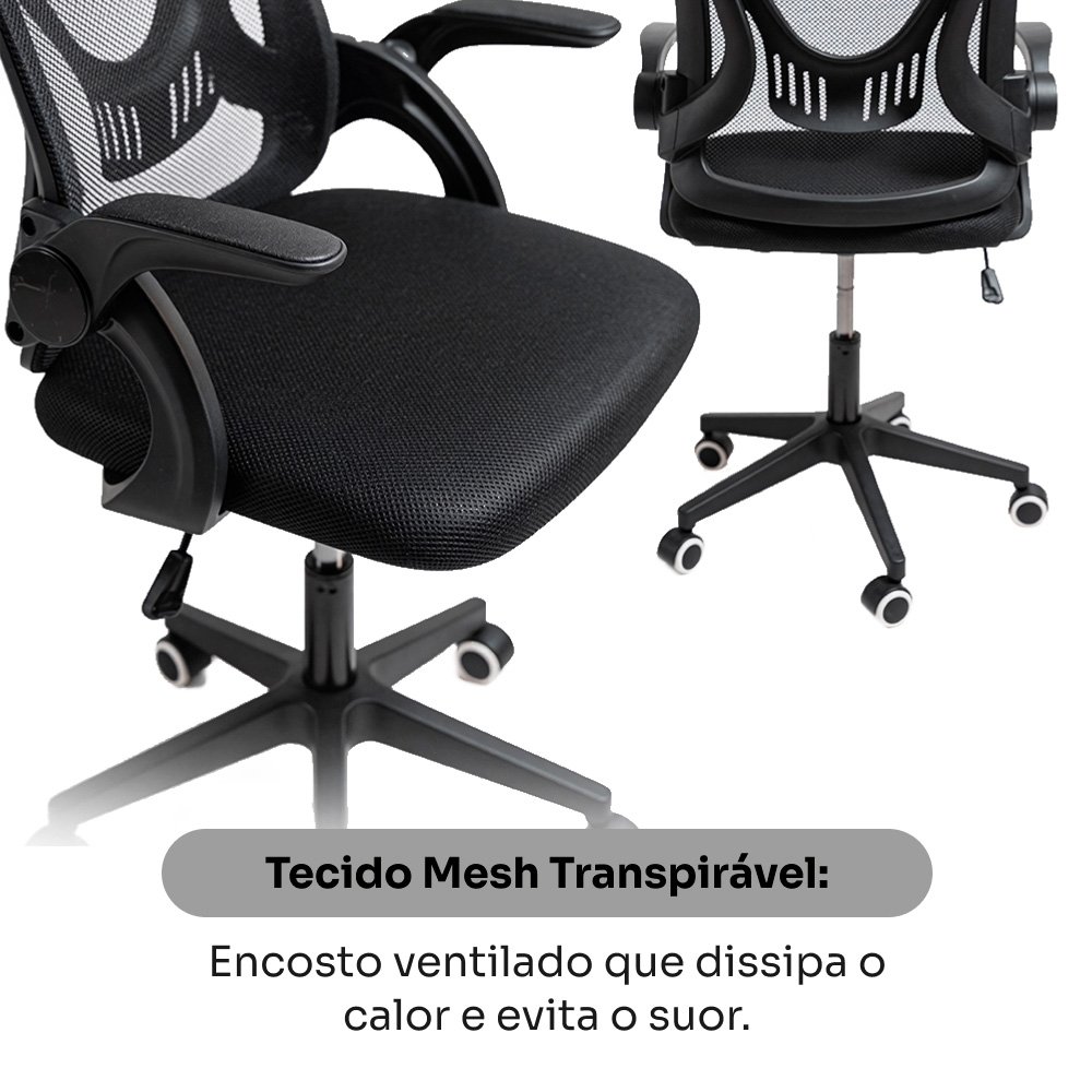 Cadeira de Escritório Balão.info First, Braço Retrátil, Até 120kg, Mesh, Reclínio Até 100º, Butterfly, Ajuste de Altura, Preto - HCO100PT - view 3