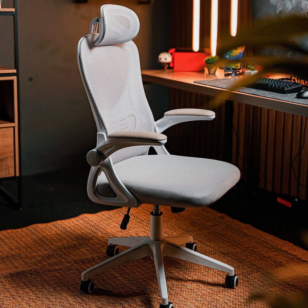 Imagem 8 de 9 do produto Cadeira de Escritório Husky Apta, Braço Retrátil, Até 120kg, Mesh Cinza, Reclínio 120º, Butterfly, Ajuste de Altura, Cinza - HCO700CZ