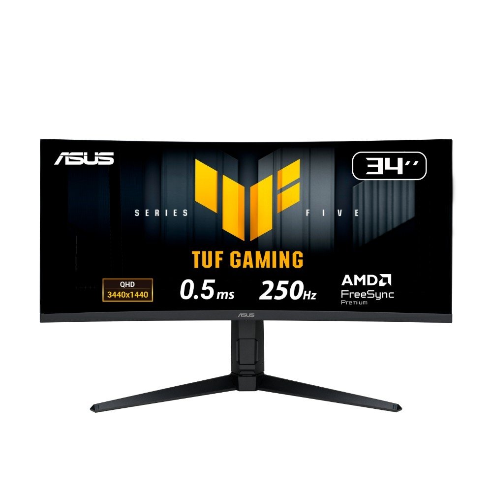 "Monitor Gamer Curvo ASUS TUF 34"""", WQHD, 250Hz, 0.5ms, Fast VA, FreeSync Premium, Altura Ajustável, Som Integrado, Preto - VG34WQML5A"