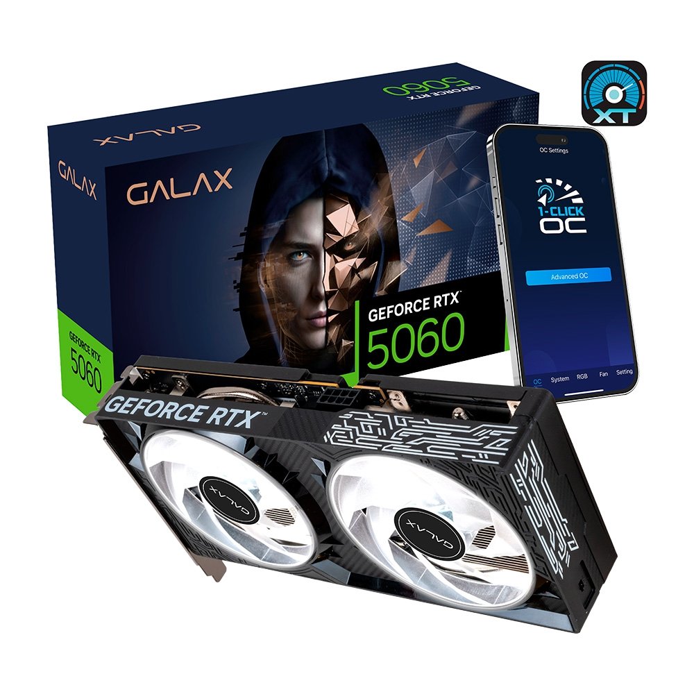 Placa de Vídeo GALAX NVIDIA GeForce RTX 5060 1-Click OC TECLAB Lite, 8GB, GDDR7, 128-Bits, Ray Tracing, DLSS 4 - 56NSN8MDDXBO Placa de Vídeo GALAX NVIDIA GeForce RTX 5060 1-Click OC TECLAB Lite, 8GB, GDDR7, 128-Bits, Ray Tracing, DLSS 4 - 56NSN8MDDXBO