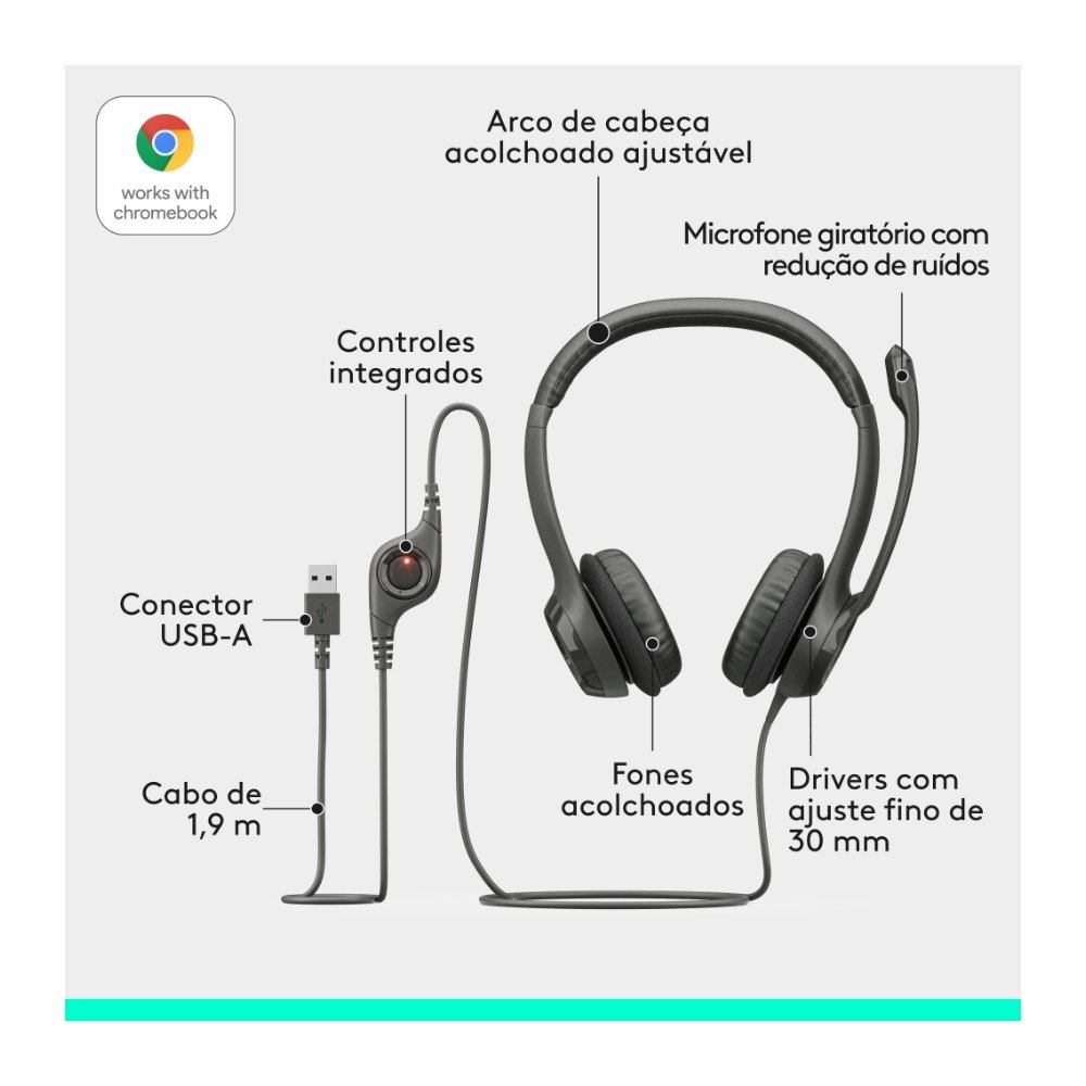 Headset com fio USB ( Balão.info) H390 com Almofadas, Controles de Áudio Integrado e Microfone com Redução de Ruído - 981-( Balão.info - foto 7