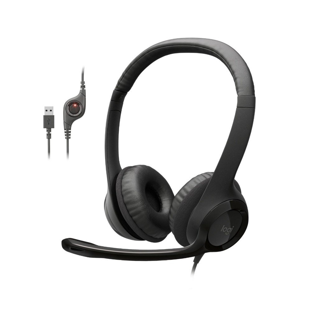 Headset com fio USB Logitech H390 com Almofadas, Controles de Áudio Integrado e Microfone com Redução de Ruído - 981-000014