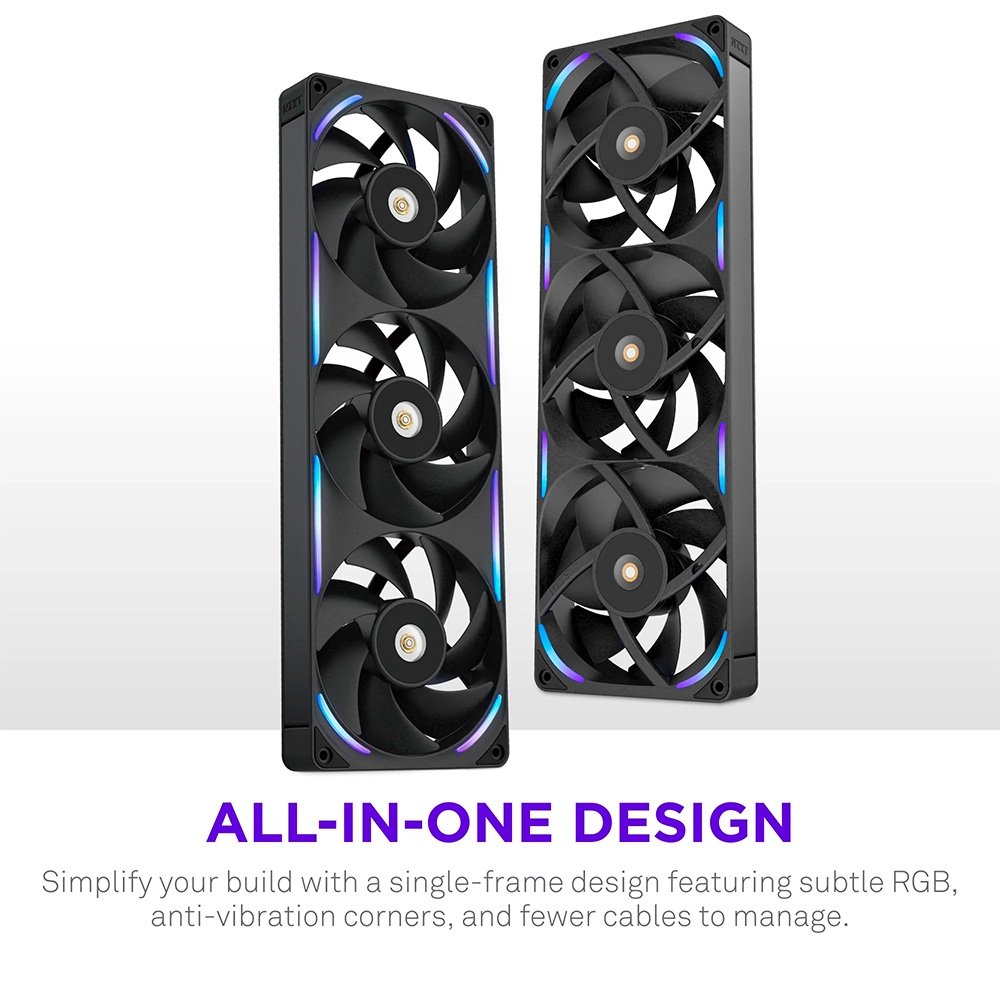 Imagem 4 de 10 do produto Ventoinha NZXT F360X Performance, 120mm, PWM, RGB, 3x Single-Frame, Preto - RF-U36PN-B1