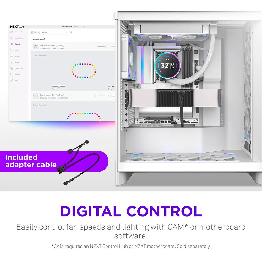 Ventoinha NZXT F240X Performance, 120mm, PWM, RGB, 2x Single-Frame, Branco - RF-U24PN-W1 - view 9
