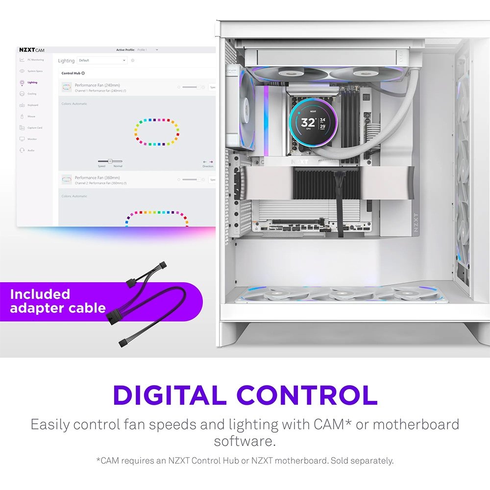 Ventoinha NZXT F140X Performance, 140mm, PWM, RGB, Branco - RF-U14PN-W1 - view 9