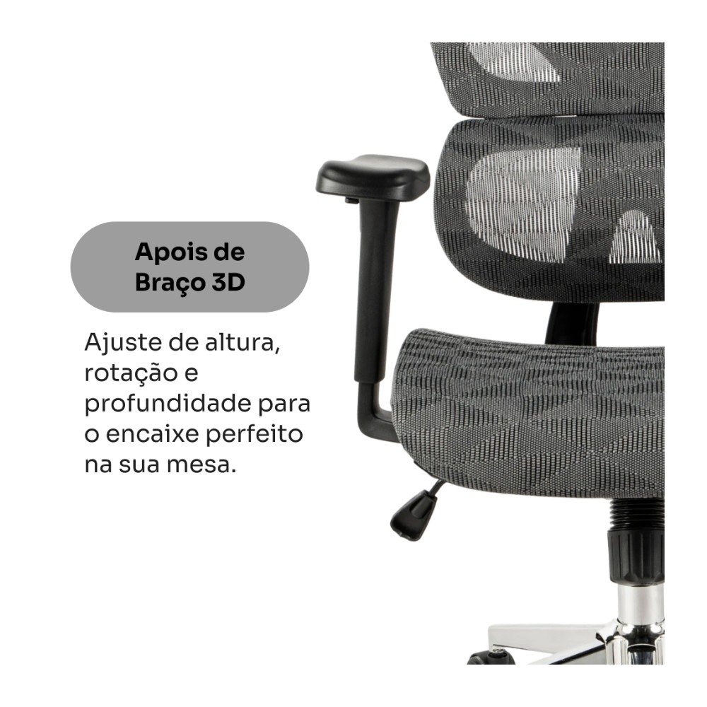 Imagem 2 de 8 do produto Cadeira de Escritório Husky Sinergy, Braço 3D, Até 140kg, Mesh Cinza, Reclínio 120º, Butterfly, Ajuste de Altura, Preto - HCO800PT