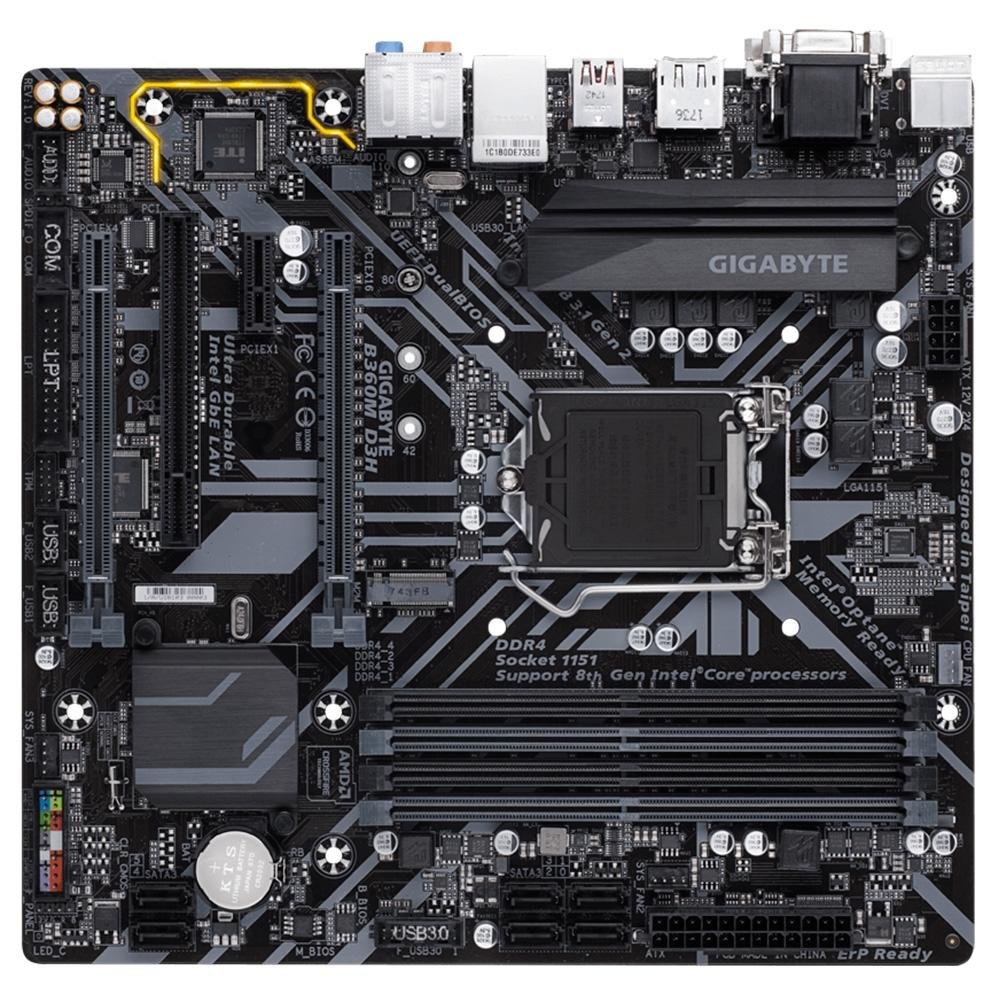 Placa-Mãe Gigabyte B360M D3H, Intel LGA 1151, mATX, DDR4, Preto Placa-Mãe Gigabyte B360M D3H, Intel LGA 1151, mATX, DDR4, Preto