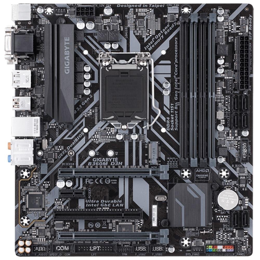 Placa-Mãe Gigabyte B360M D3H, Intel LGA 1151, mATX, DDR4, Preto Placa-Mãe Gigabyte B360M D3H, Intel LGA 1151, mATX, DDR4, Preto