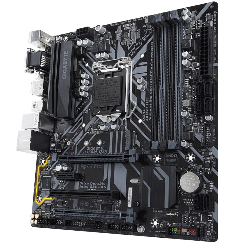 Placa-Mãe Gigabyte B360M D3H, Intel LGA 1151, mATX, DDR4, Preto Placa-Mãe Gigabyte B360M D3H, Intel LGA 1151, mATX, DDR4, Preto