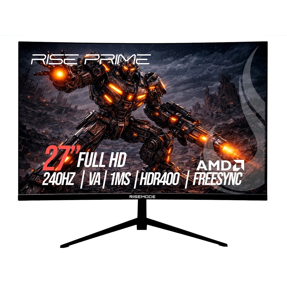 Monitor Gamer Curvo Rise Mode Prime 27, Full HD, 240Hz, 1ms, VA, FreeSync, HDR 400 HDMI e DisplayPort, Preto - RM-MOG-27C240FH-B