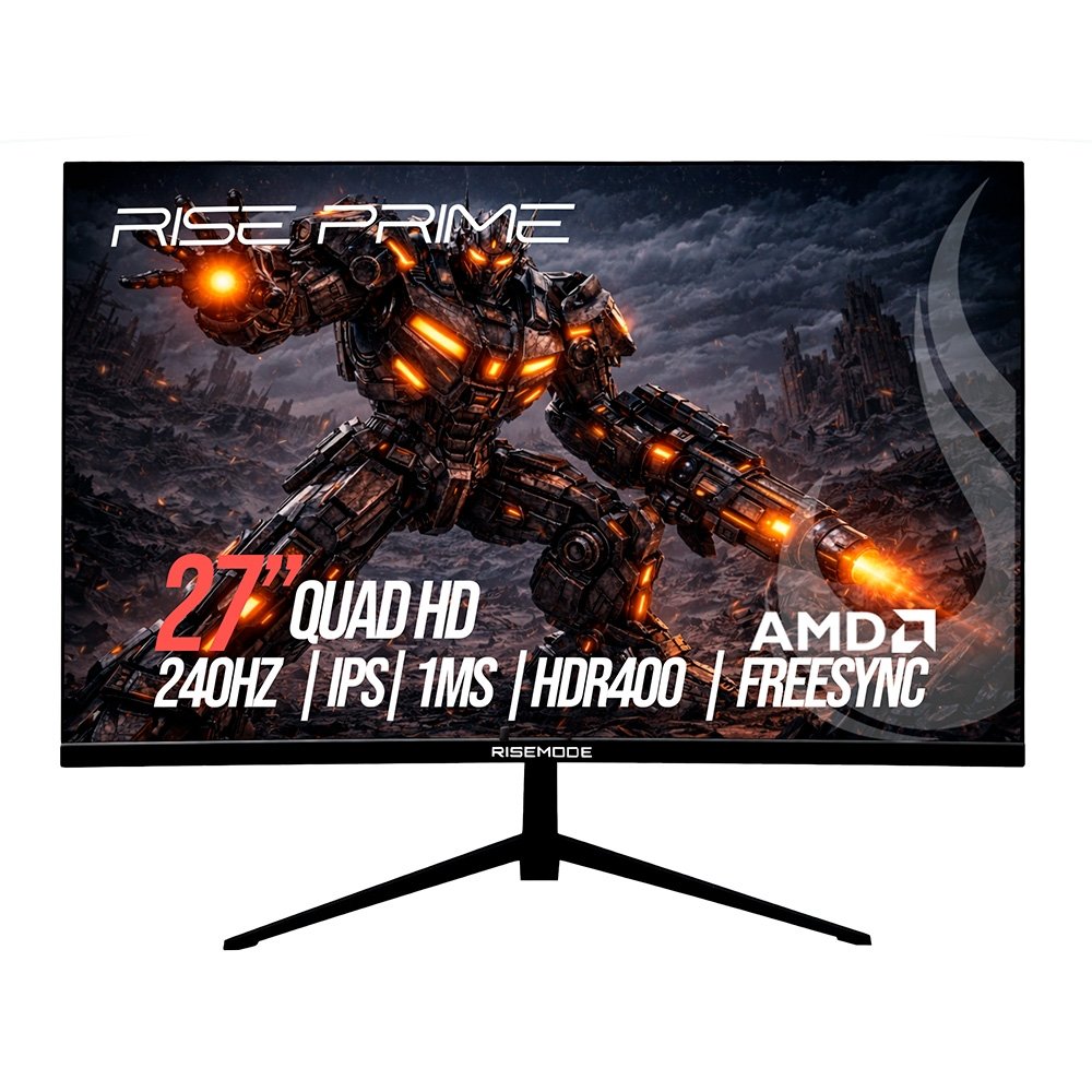 Monitor Gamer Rise Mode Prime 27, QHD, 240Hz, 1ms, IPS, FreeSync, HDR 400, HDMI e DisplayPort, Preto - RM-MOG-27F2402K-B