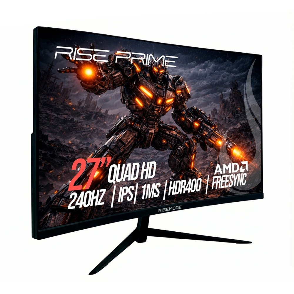 Monitor Gamer Rise Mode Prime 27", QHD, 240Hz, 1ms, IPS, FreeSync, HDR 400, HDMI e DisplayPort, Preto - RM-MOG-27F2402K-B