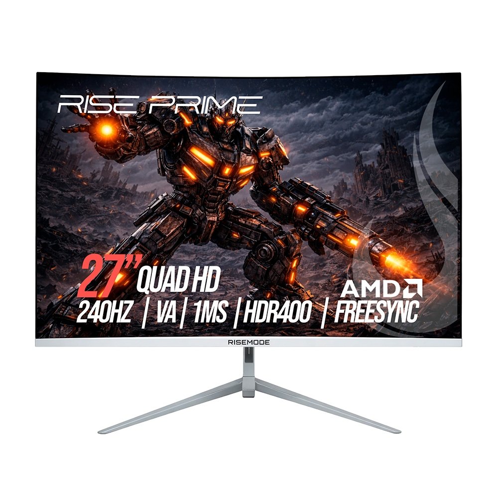 Monitor Gamer Curvo Rise Mode Prime 27", QHD, 240Hz, 1ms, VA, FreeSync, HDR 400, HDMI e DisplayPort, Branco - RM-MOG-27C2402K-W