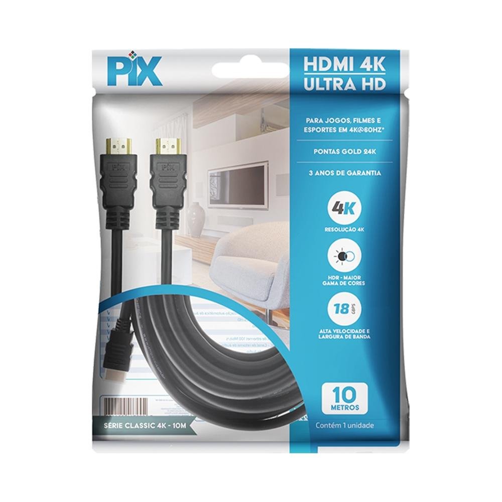 Imagem 3 de 3 do produto Cabo HDMI 2.0 4K HDR PIX, 19 Pinos, 10 Metros - 018-2230